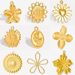 10pcs/lot Stainless Steel Real Gold Plated Daisy Flower Sunflower Pendants Charms Necklace Accessories DIY for Jewelry Marking