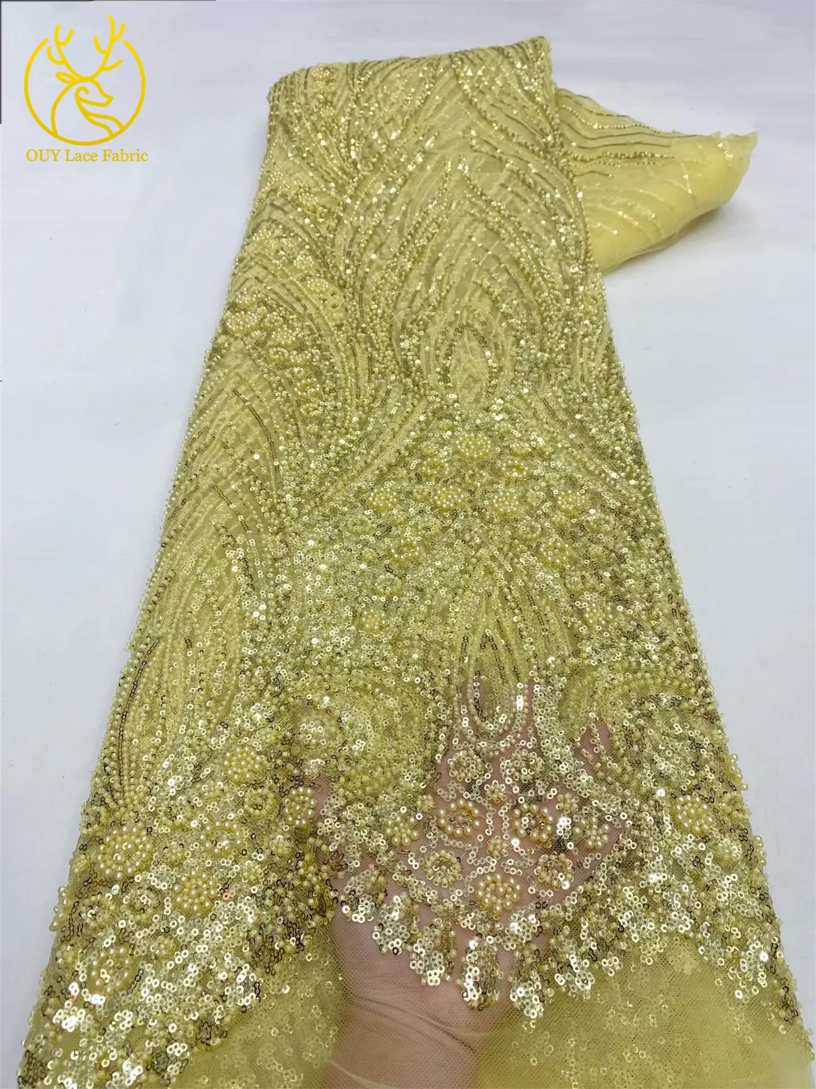 Grüner Afrikanischer Spitzenstoff 2026 Hochwertige Pailletten Tüll Französische Mode Netzspitze Abendkleid Stickerei Nähen – Detail 14