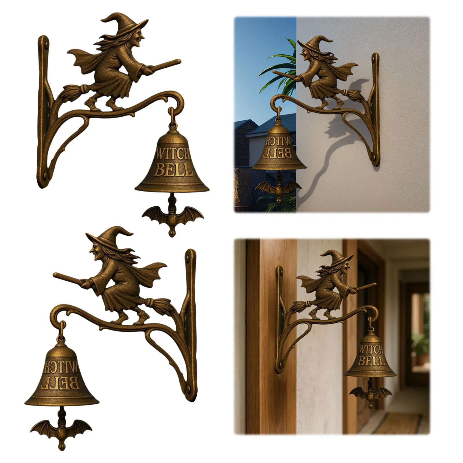 

Винтажный многофункциональный дверной звонок «Ведьма на метле», износостойкий, из полимерной смолы, в готическом стиле, для домашнего декора