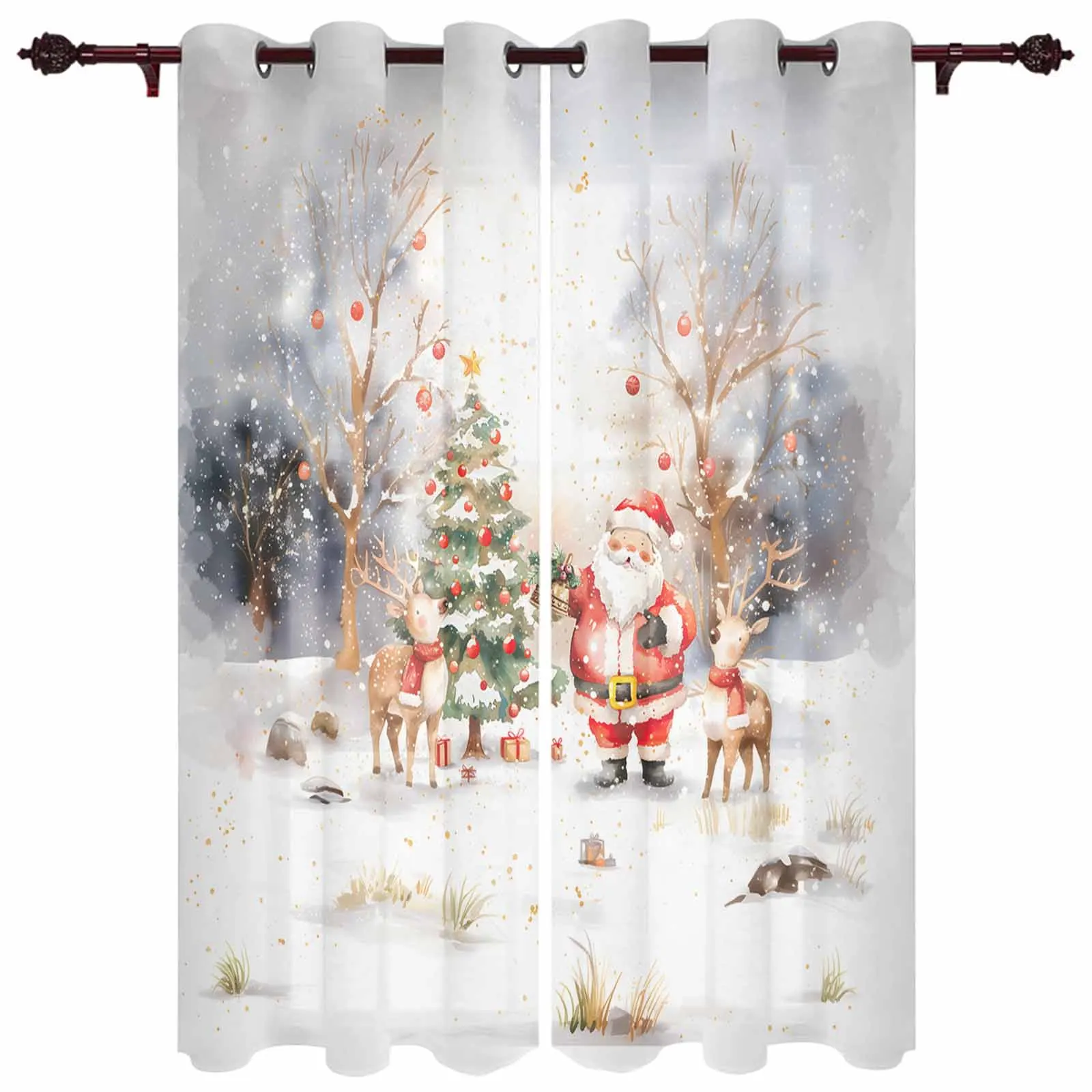 

Christmas Santa Claus Reindeer Snow View Windows Curtains Living Room Luxury Decor Xmas Curtain Bedroom Kitchen Window Drapes