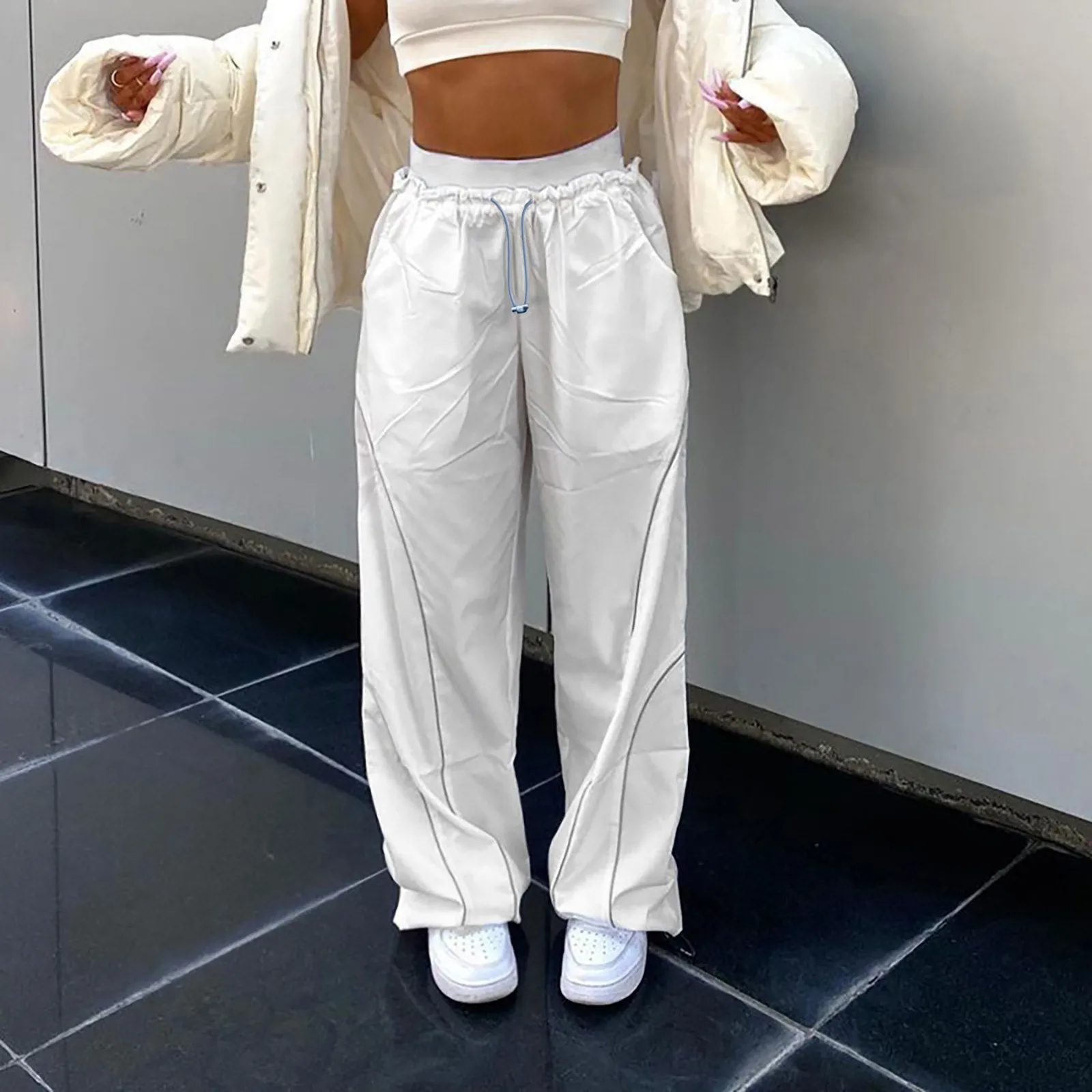 

Oversized Cargo Parachute Pants Women Multi Pocket Streetwear Vintage Y2k Hip Hop Wide Leg Joggers Baggy Sweatpants