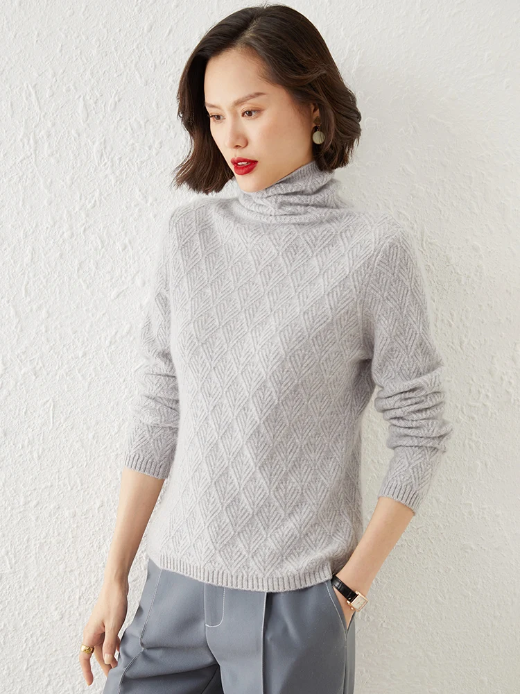 New High Neck Bottoming Shirt Women\'s Autumn and Winter Solid Color Wool Sweater Loose Long Sleeve Alan Fancy Sweater