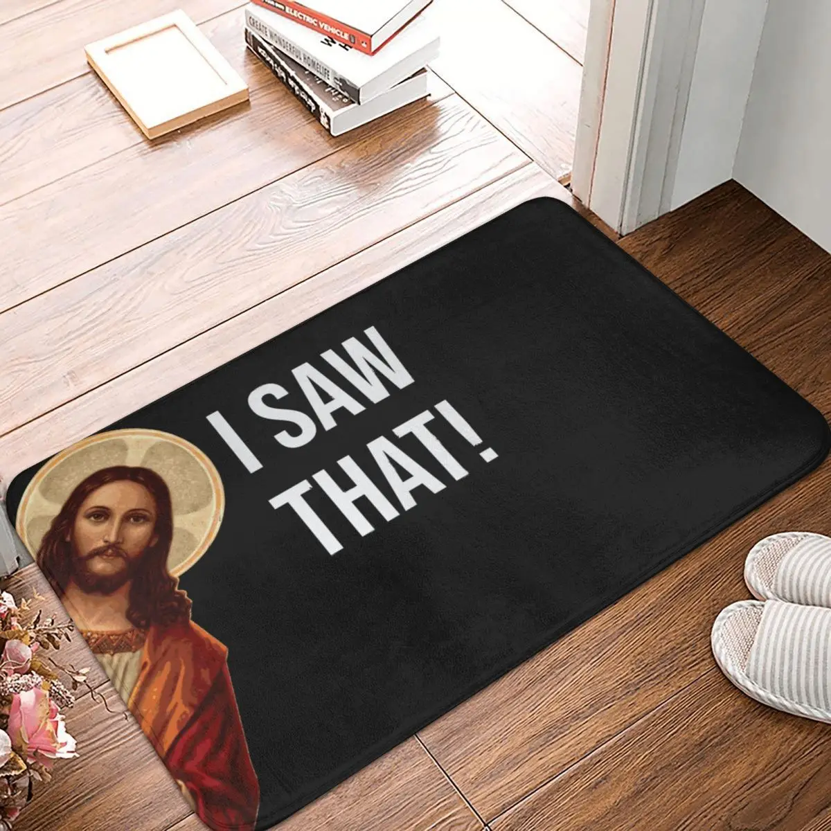 Jesus Bath Mat Funny Meme Absorbent Toilet Pad for Shower Home Entrance Anti Slip Foot Mat Graphic Bathroom Carpet