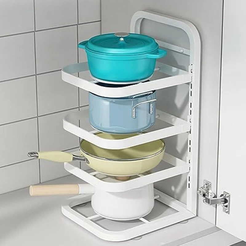 

Pots And Pans Organizer Pot Rack Pan Holder For Under Cabinet Adjustable Kitchen Organizers And Storage Easy Install White