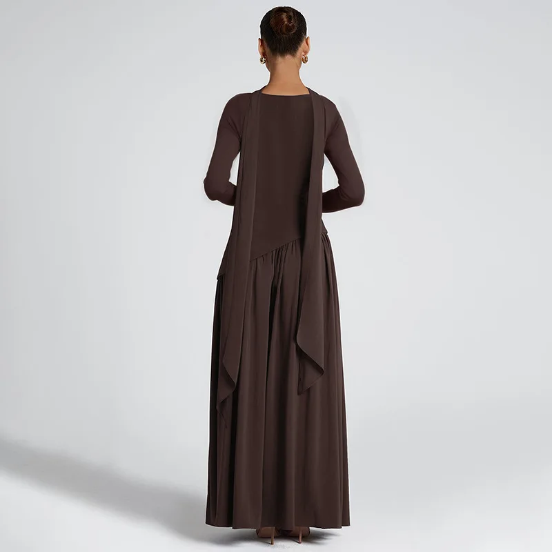 Femme vêtements à manches longues pansement haute fente robe de soirée taille haute plissée longue Maxi robes de soirée