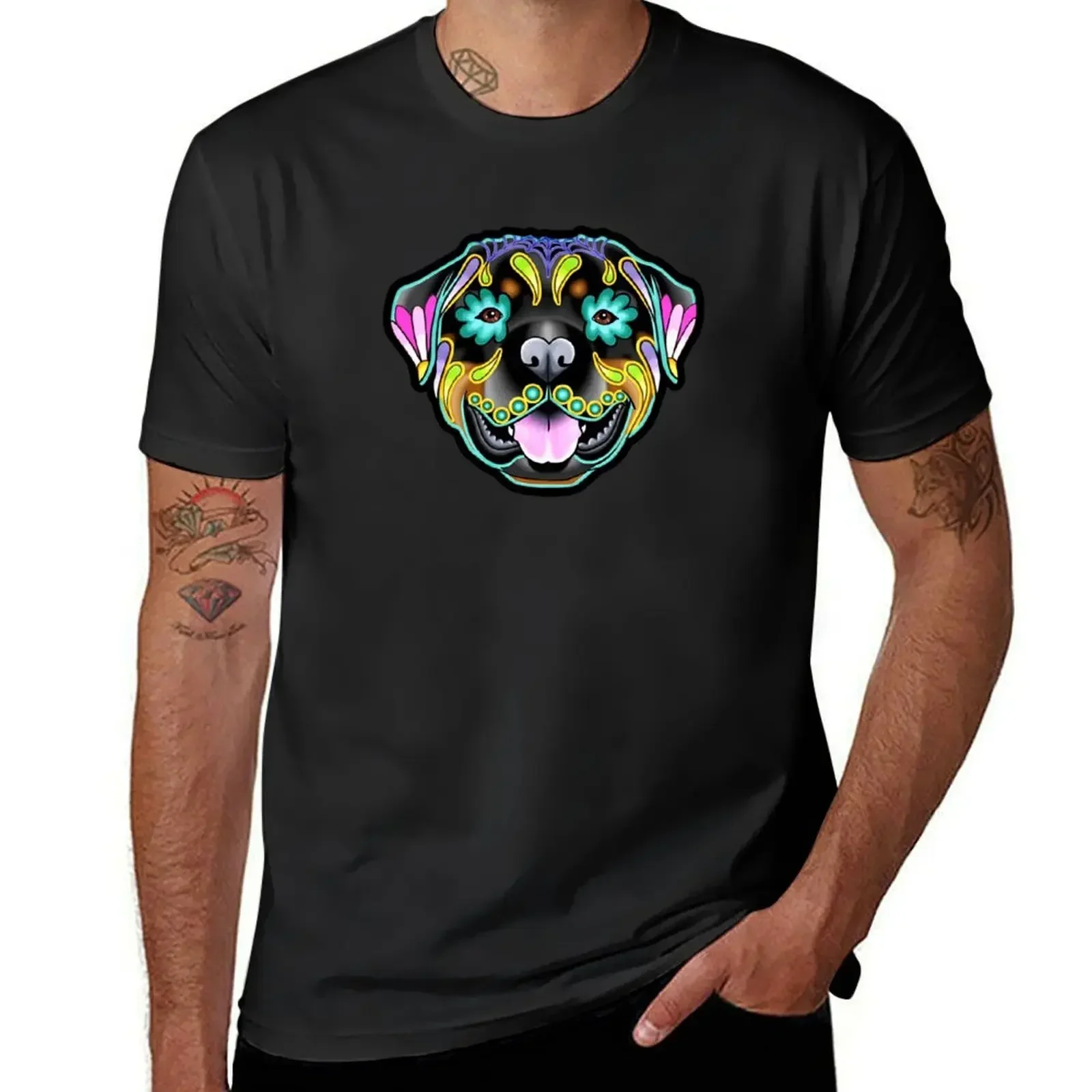 

Rottweiler - Day of the Dead Sugar Skull Dog T-Shirt anime tshirt man clothes sports fans cheap stuff mens workout shirts