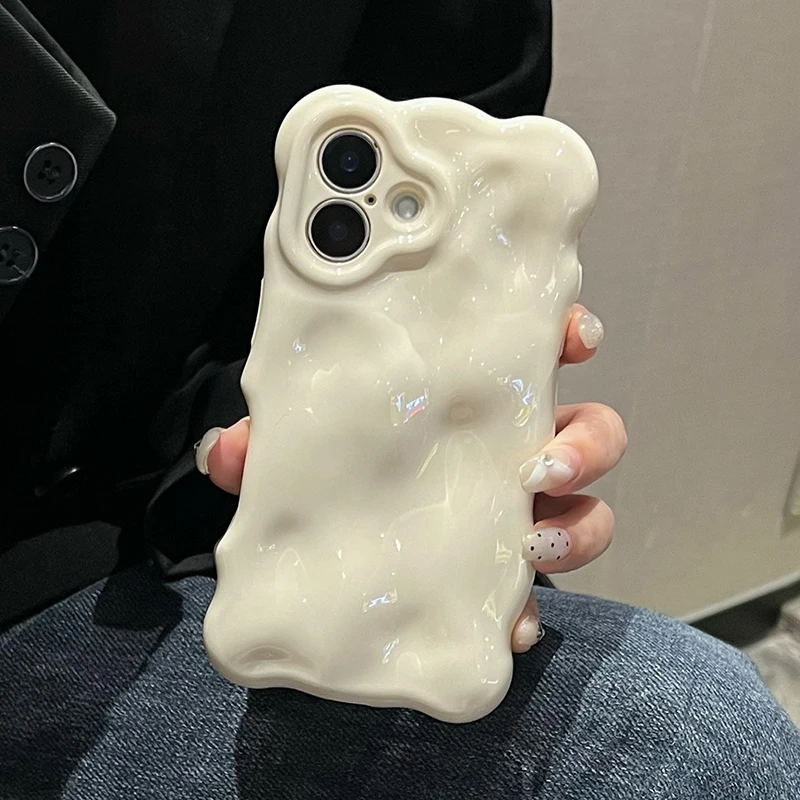 Ins Fashion White 3D Wave Texture Phone Case For iPhone 17 Air 16 15 13 14 12 11 Pro Max 16 Plus Soft Silicone Back Cover Cases
