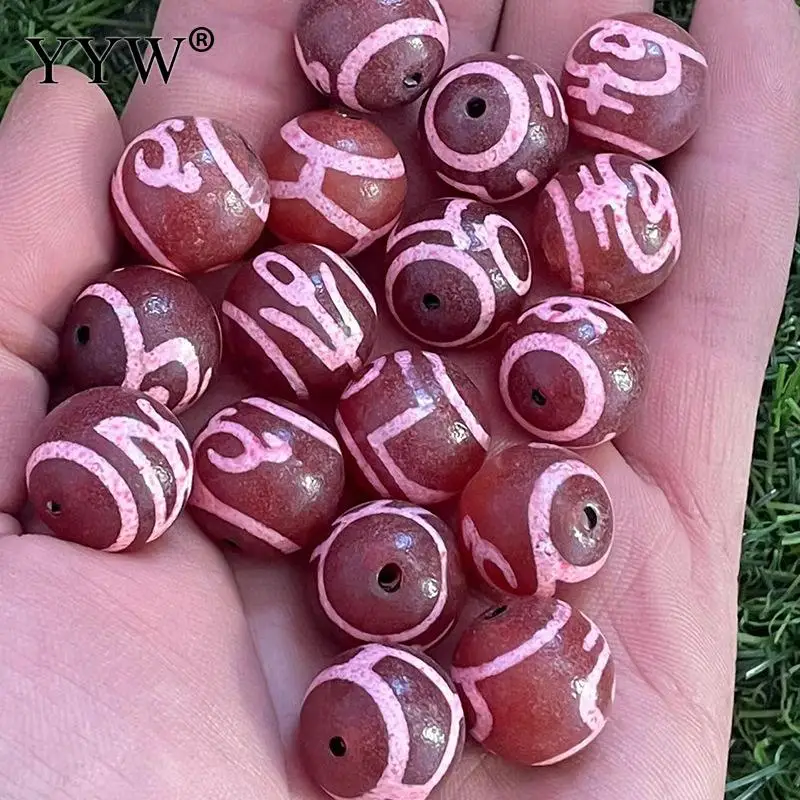 10pcs Purple Natural Tibetan Agate Onyx Dzi Beads 18mm God of Wealth Pattern Fortuna Motif Stone For Women Jewelry Making