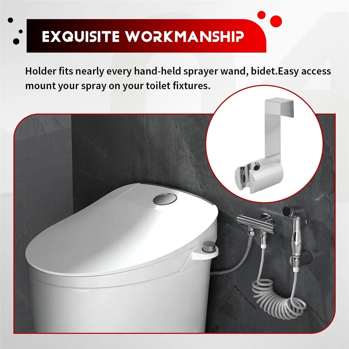 #37H Sprayer Holder with Toilet Hanging Bracket for Bidet Wand Sprayer,Toilet Hanging Bracket,(stainless steel + ABS)