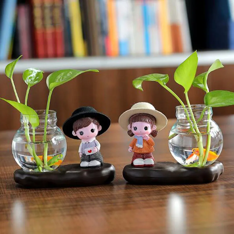 

Creative Crafts Home Decoration Cute Resin Girl Boy Flowerpot Hydroponic Green Radish Vase Plant Pot Desktop Ornaments