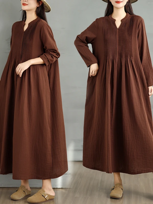 Vestido maxi artístico retrô de manga crida f outono cintura alta saia linha a dupla camada gaze até o chão vestido...