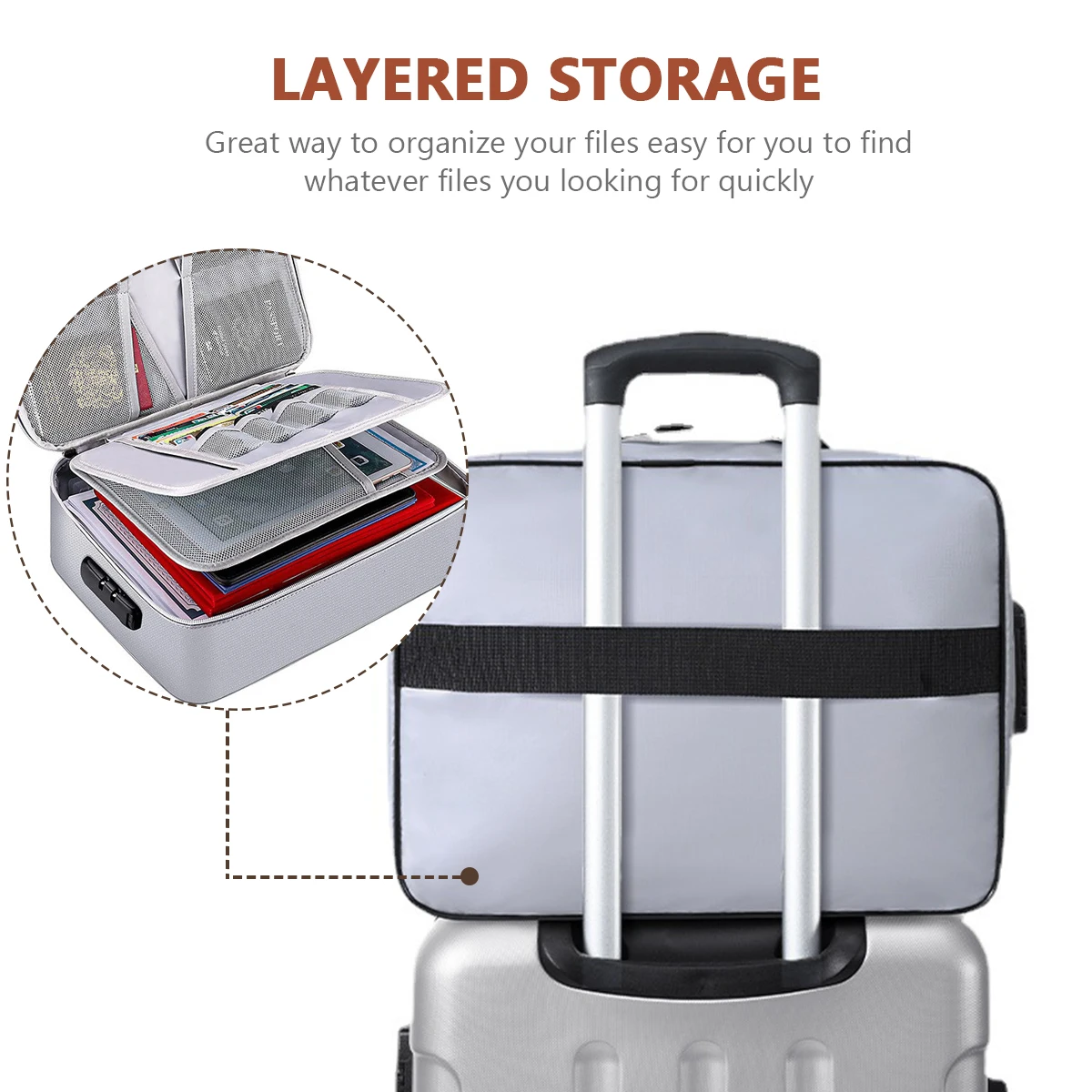 

Fireproof Document Bag 3-Layer File Storage Case Travel Organizer Folder Insert Page For Passport U Disk Certificates Large