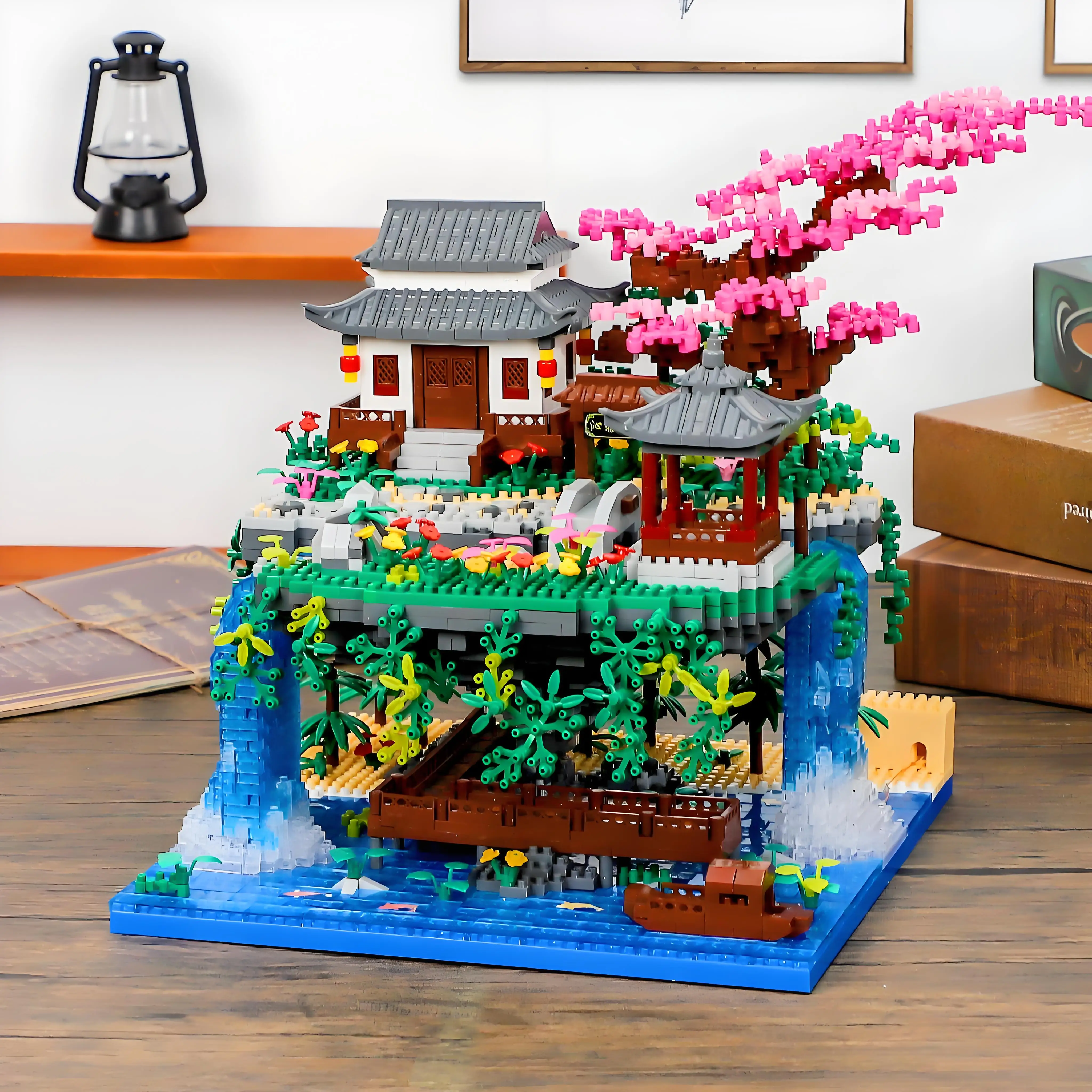 

Oriental Garden Micro Building Blocks, Peach Blossom Bonsai Tree with LED Lights - DIY Miniature Model for Home Decor