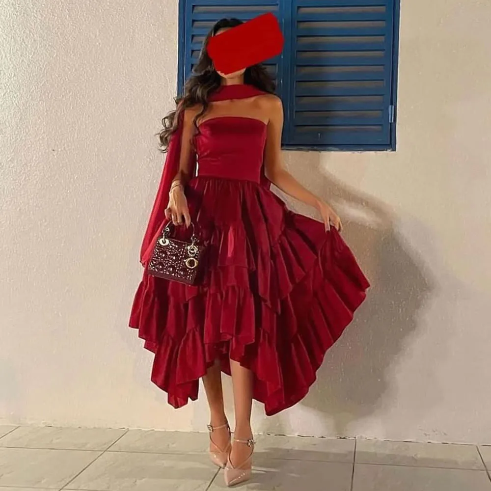 Vestidos de Fiesta asimétricos escalonados con cuello barco para mujer, vestidos de fiesta de noche simples, drapeados sin mangas, largos