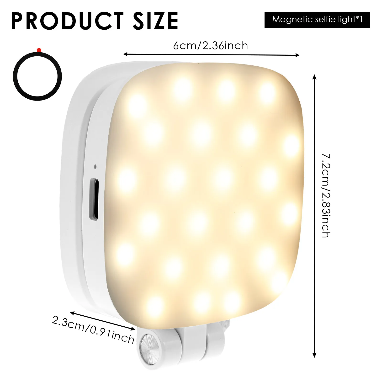 Lampu Ponsel Selfie Magnetik PP 5 Tingkat Kecerahan Dapat Disesuaikan Lampu Isi Ponsel Magnetik dengan Kepala Putar Ganda 360 °   Isi untuk