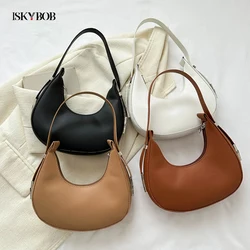 Fashion Half Moon Shoulder Bags Pu Leather Solid Color Underarm Bag Adjustable Shoulder Strap Casual Simple Handbag for Women