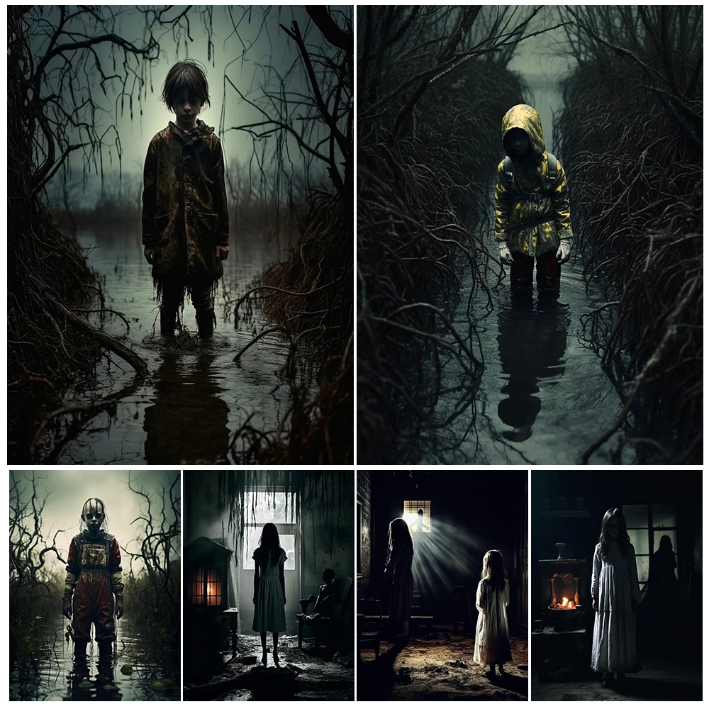 Ghost Children Trapped In Swamps And Haunted Houses Vintage Wall Art Canvas Painting Lonely Soul Art Poster And Print Home Decor
