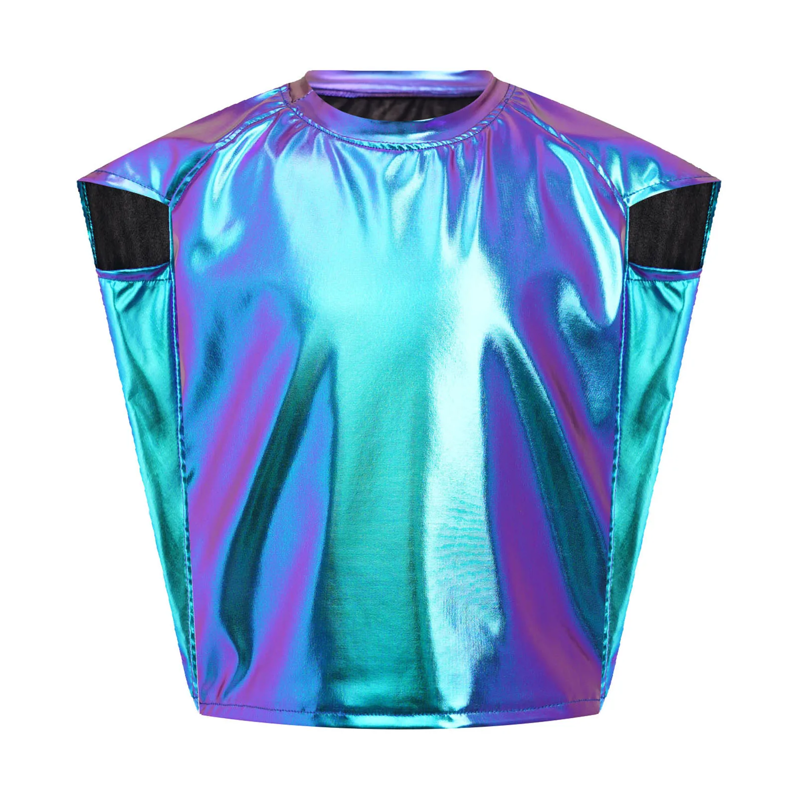 

Kids Boys Girls Shiny Metallic Hip Hop Dance T-Shirt Cap Sleeve Round Neck Street Modern Jazz Dance Party Performance Tops