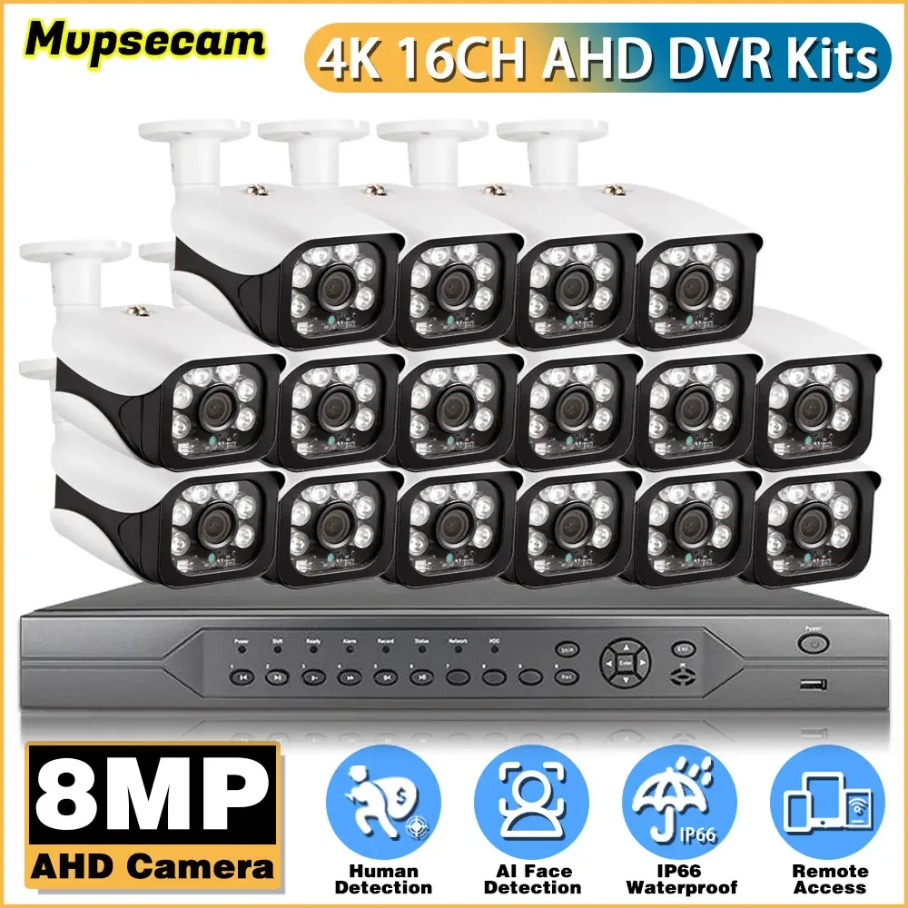 

Smart 4K 8 Channels AHD DVR Kits 8MP CCTV Camera System Outdoor Security Parking Wired Surveillance Camera Face Detect XMEye Pro