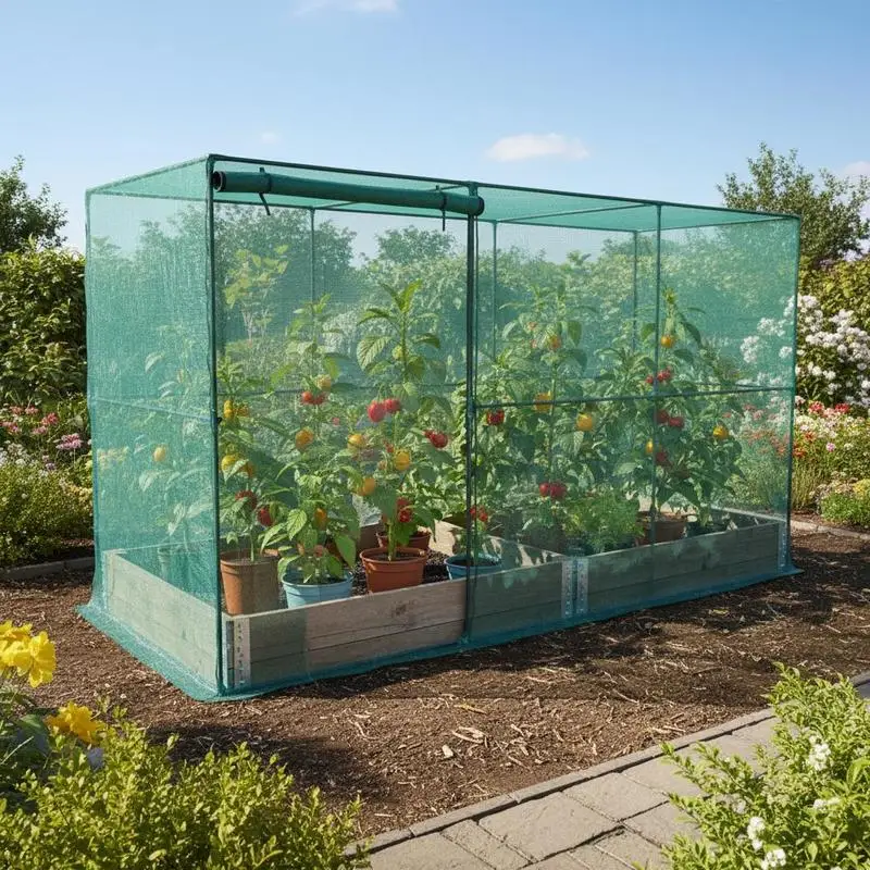 Serre de protection pour plantes, 11,6 x 3,9 x 6,3 pieds, avec porte zippée, résistante au vent, facile à installer, couverture pour potager extérieur, filet pour tomates pour jardin, patio, pelouse