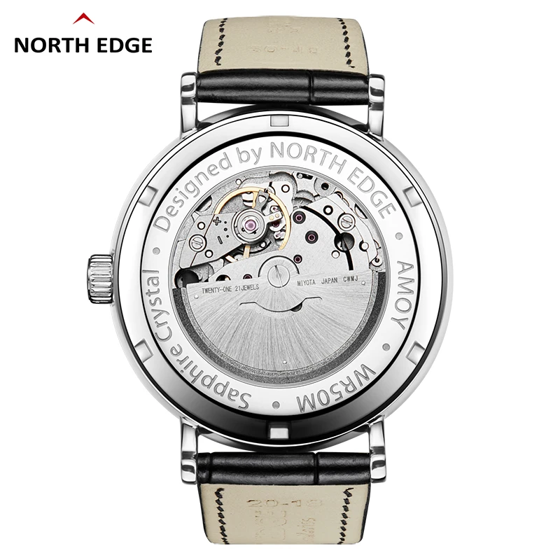 NORTH EDGE Amoy Men Watch 41mm Luxury Automatic Mechanical Men\'s Stainless Steel Sports Sapphire 50M Waterproof Date Wristwatch