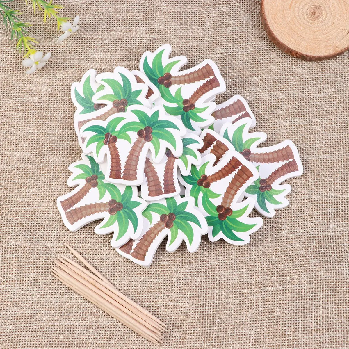 

12pcs Coconut Tree Decor Insert Toothpick Birthday Creative Topper Bamboo Beautiful Paper Safe Design Party Festival