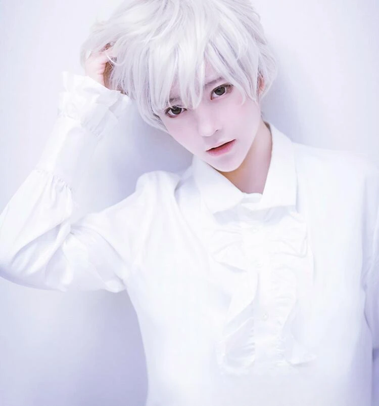 Men\'s  universal anime,  fake hair, silver-white short hair, cosplay