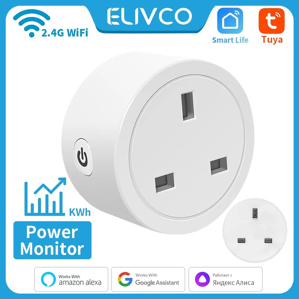 Tuya Smart Plug WiFi 16A UK Socket With Power Monitor Voice Control Timing Power Socket Smart Life Support Alexa Google Home