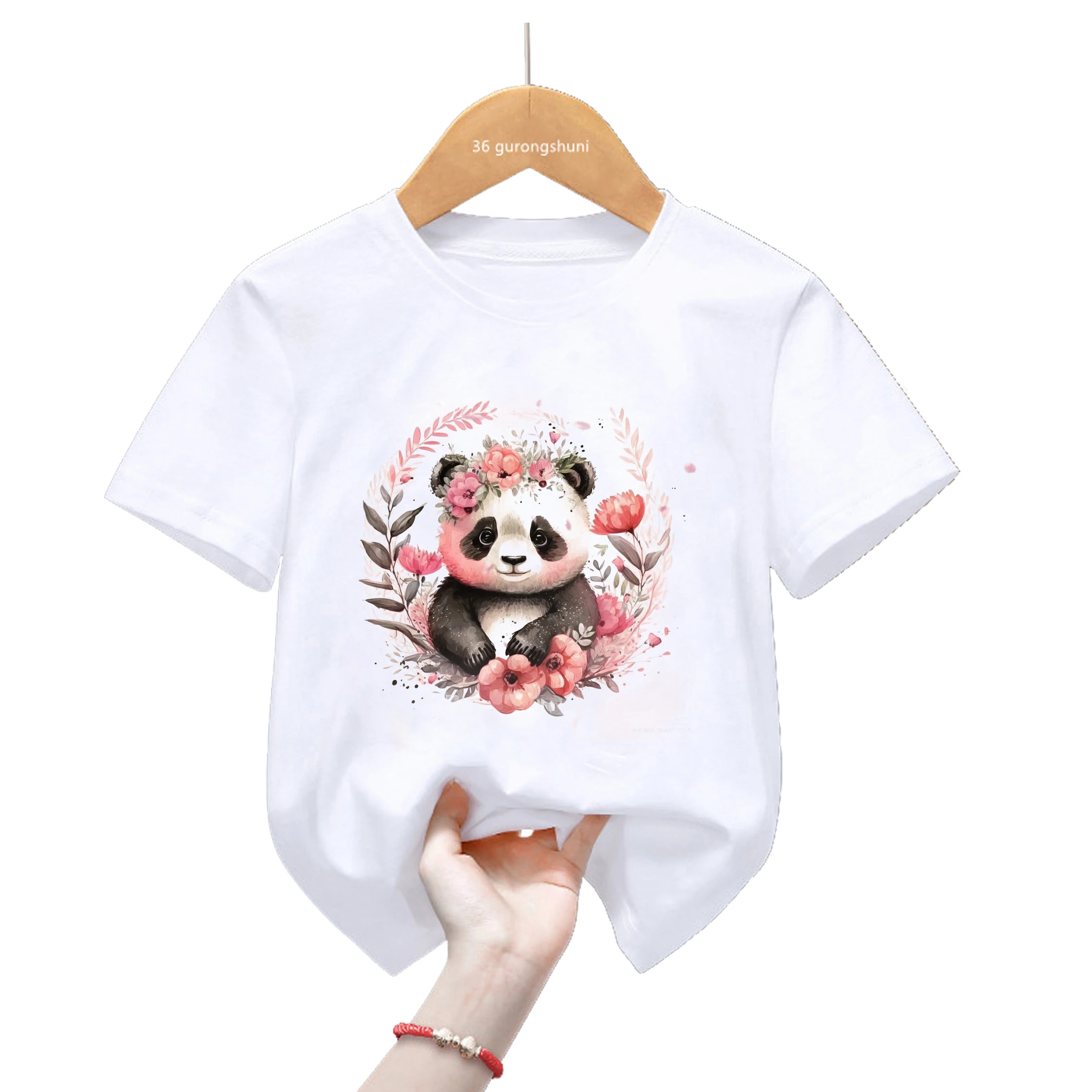 Funny Panda Love Sunflower Beetle Print T Shirt Girls/Boys Harajuku Kawaii Kids Clothes Summer Fashion Tops Tee Shirt