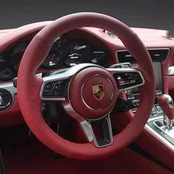 hand-stitched Wine red genuine Leather non-slip car steering wheel cover for Porsche Taycan Cayenne Macan Panamera 718 911