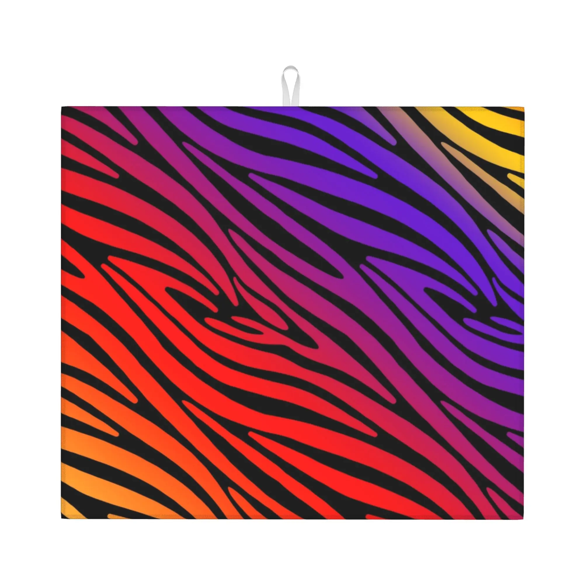 Drying Mat For Kitchen Colorful Zebra Print Pattern Water Absorbent Waterproof Reusable  On Slip Kitchen Counter Protector Mat