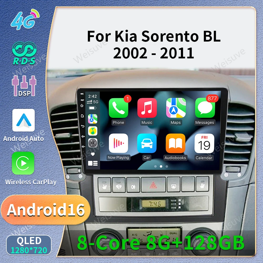 Android 16 Car Radio For Kia Sorento BL 2002-2011 Multimedia Video Player 2 din Carplay Touch Screen Intelligent System Wifi 5G