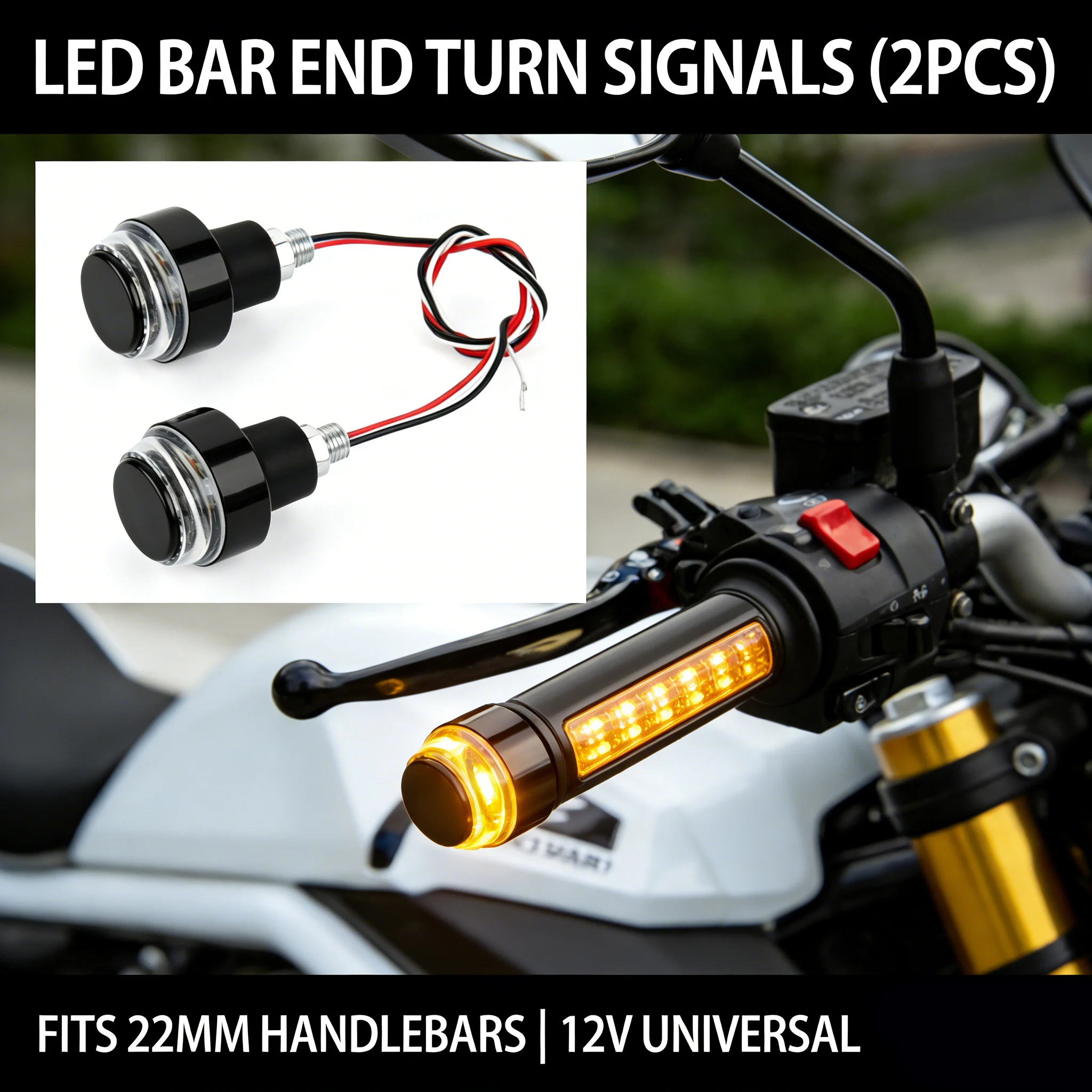 

Motorcycle LED Turn Signals 22mm Handlebar Plug Indicator Light Handle Bar End Blinker Cafe Racer Scooter Universal Accessories