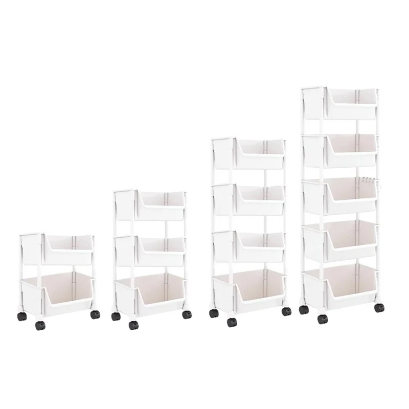 Convenient Rolling Storage Cart Shelf Easy Access Open Top Mobile Storage Organizers Rack with and Side Hooks