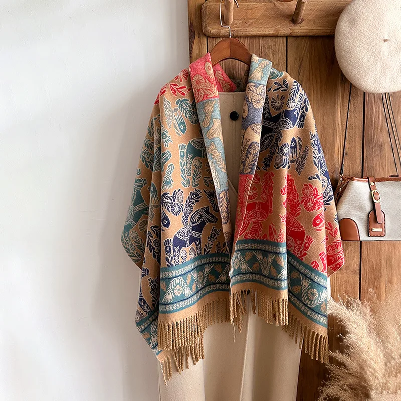 العرقية نمط الوجهين وشاح الكشمير لينة ودافئة شرابة شال كشمير الشتاء الباردة والرياح بطانية وشاح