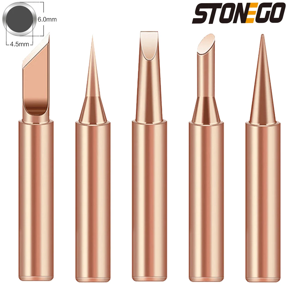 STONEGO 5PCS/10PCS Soldering Iron Pure Copper Soldering Iron Head Inside Hot Bare Copper Electric Soldering Iron Tip