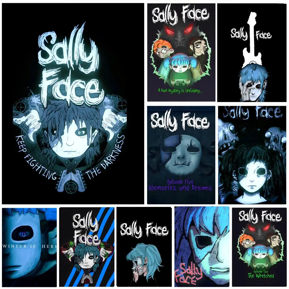 Game Sally Face Poster Self-adhesive Art Waterproof Paper Sticker Coffee House Bar Room Wall Decor