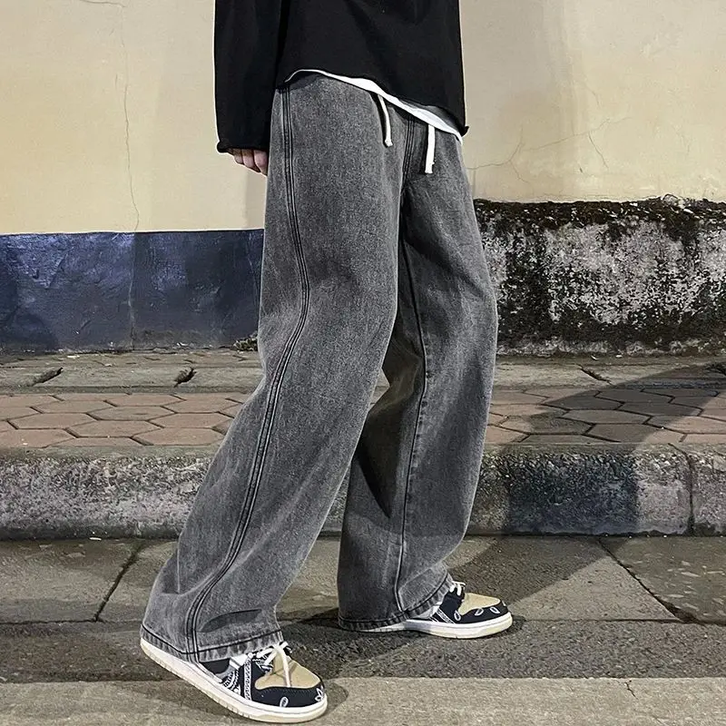 

Korean Faion Men's Loose Jeans Elastic Waist Classic Color Five-Quarter Length Other Brand 2024 Autumn Men's Jeans