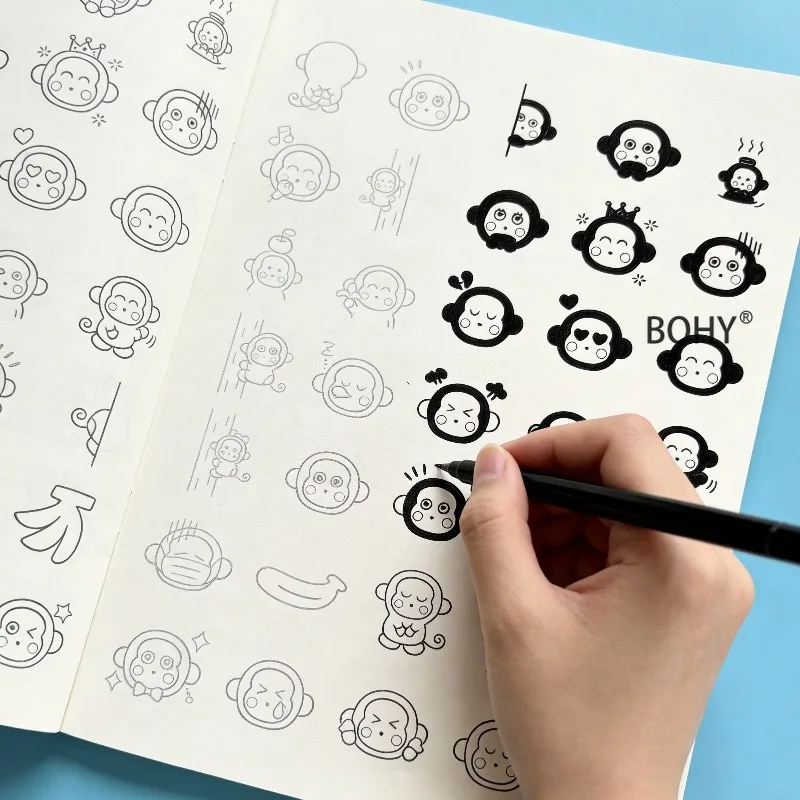 1 Drawing Coloring Brochure Including Pandas/monkeys/penguins/crocodiles and Other Themed Black and White Line Drafts 32 Pages