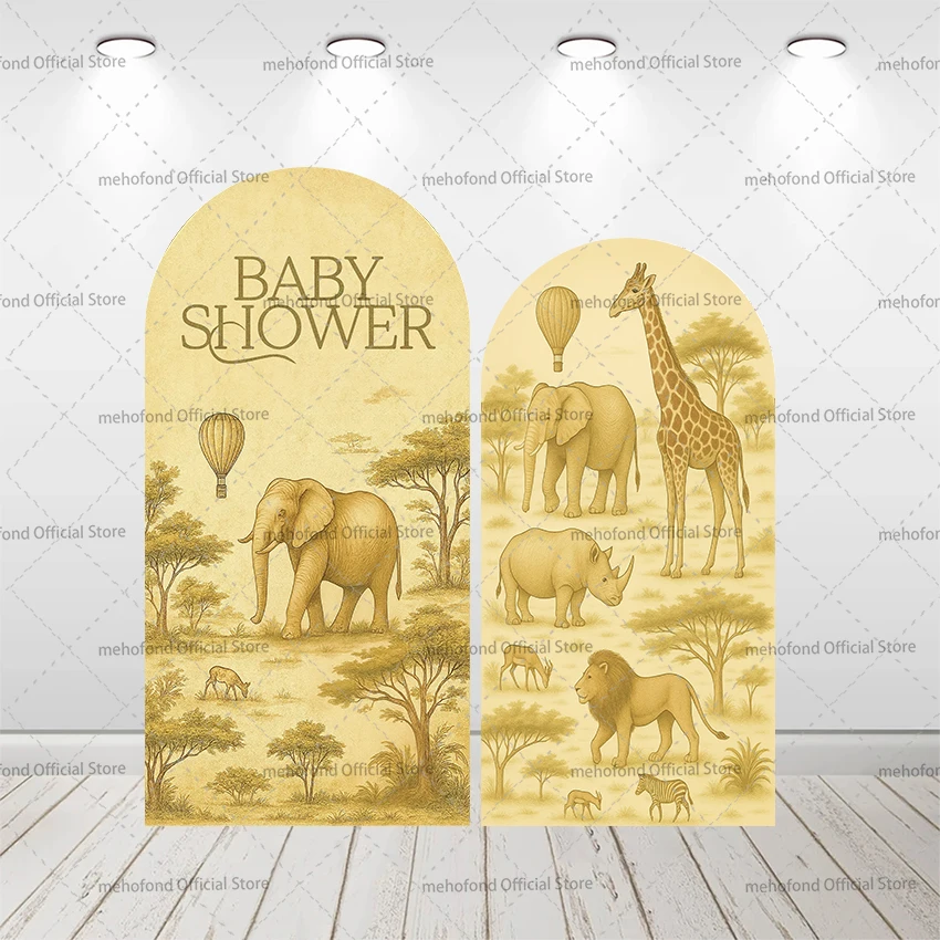 

Мехофонд на заказ, двусторонний коричневый Toile De Jouy, сафари, джунгли, день рождения, чехол для детского душа, арка Chiara, фон для декора, фон