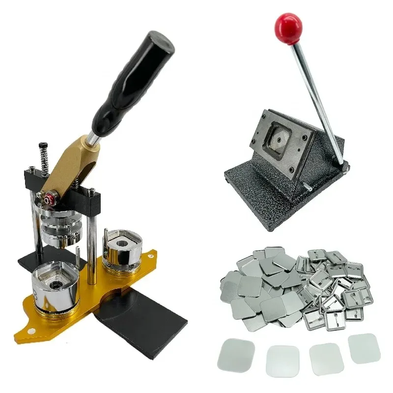 

Best Price 37x37mm Square Shape Rotary Metal Badge Making Machine with Metal Back Button Material 100 Sets