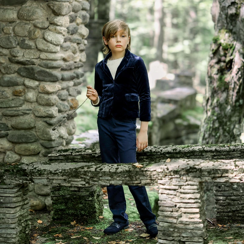 Ali Plus AW25 Smocked المخملية متماسكة مجموعة فستان رومبير الطفل الصبي السراويل العليا والسترة الأسرة مباريات تجهيزات الملابس #6