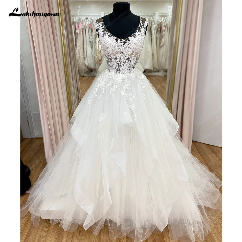 Lakshmigown ruched vestidos de casamento 2023 para as mulheres fora do ombro vestido de noiva v pescoço a linha ilusão sem costas vestidos de novia