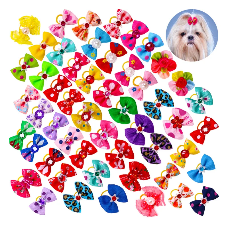 10pcs Flower Dog Hair Bow Red Style Valentine's Day Decorate Dog Bowknot with Rubber Bands for Small Dog Puppy Accessories