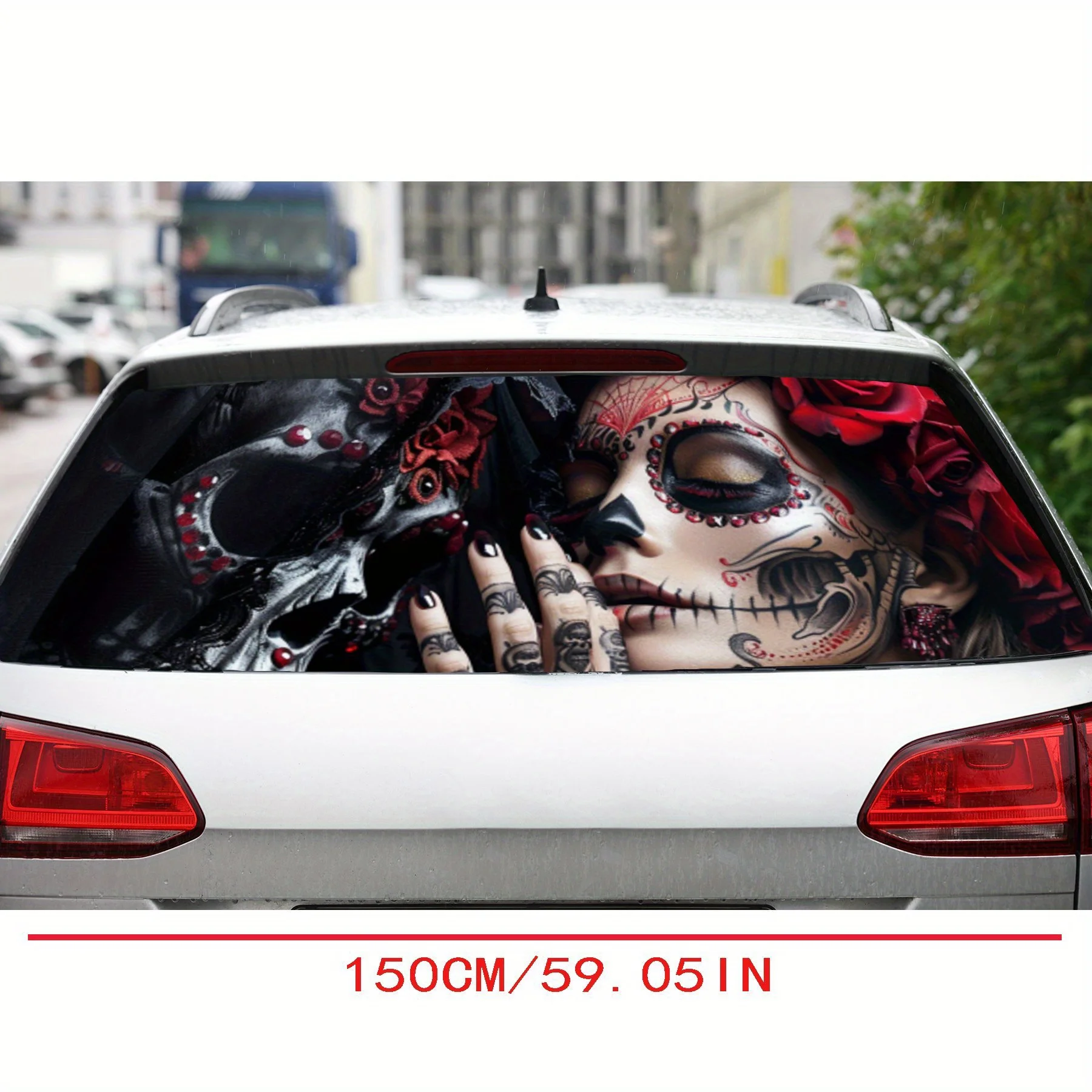 Undead Couple PVC Perforated Car Vinyl Wraps, Privacy Enhancing Design for Rear Window, Car Rear Windshield Sticker for Most Tru