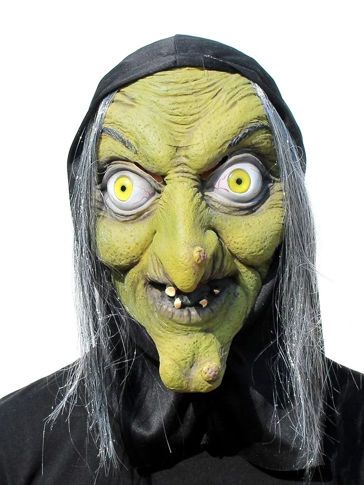 هالوين الرعب قناع الساحرة القديمة مع قبعة تأثيري مخيف مهرج هاج أقنعة اللاتكس الوجه الأخضر كبير الأنف كبار السن النساء زي الدعائم الطرف #3