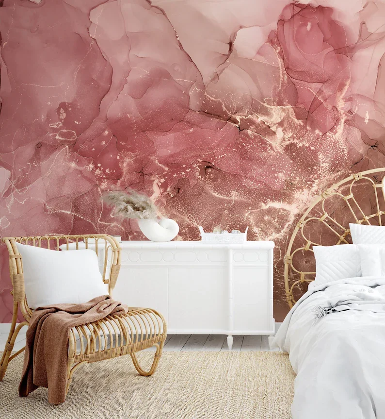 

Pink & Gold Marble Wallpaper- Peel and Stick- Modern Look- Living Room- Bedroom Wallpaper