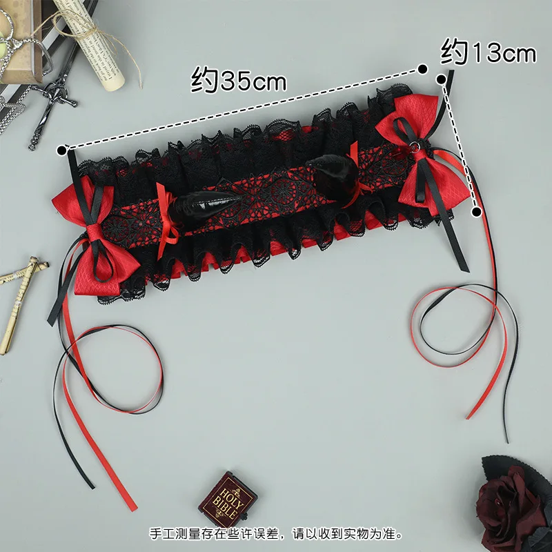 Gothic Lolita Headwear Little Devil Horn Cosplay Accessories Lace Headband Role Play Live Stream Prop Halloween Party Christmas