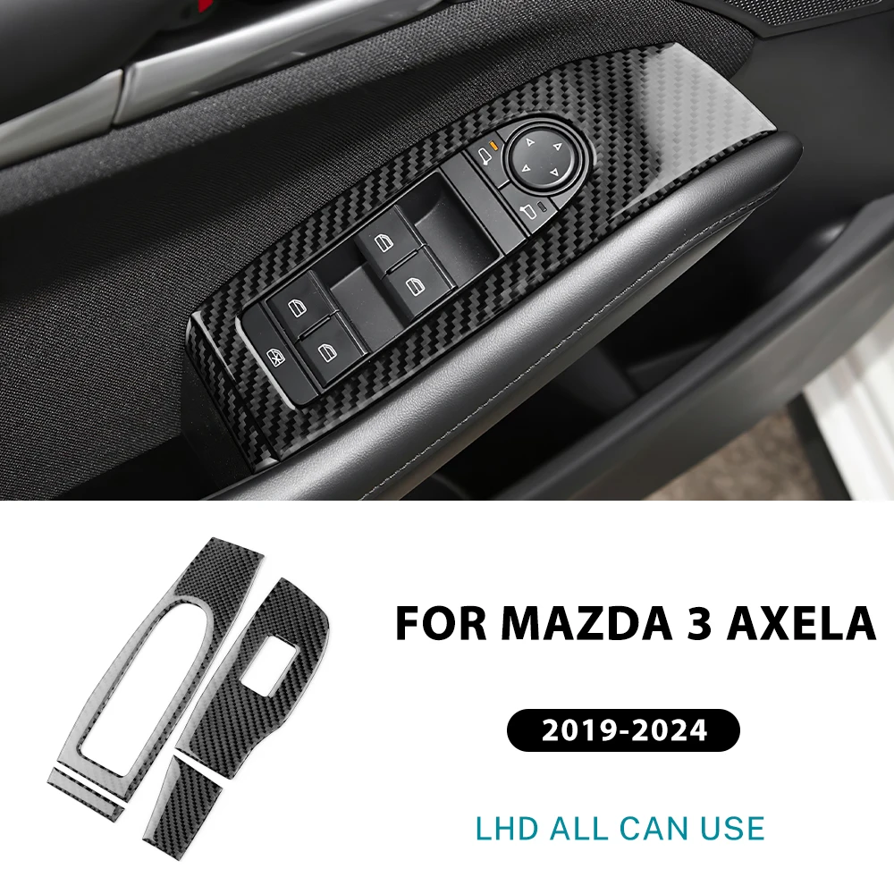 Véritable fibre de carbone souple pour Mazda 3 BP 2019 2020 2021 2022 2023 2024 2025 (Axela, conduite à gauche et à droite) - Autocollant pour panneau de lève-vitre de porte avant