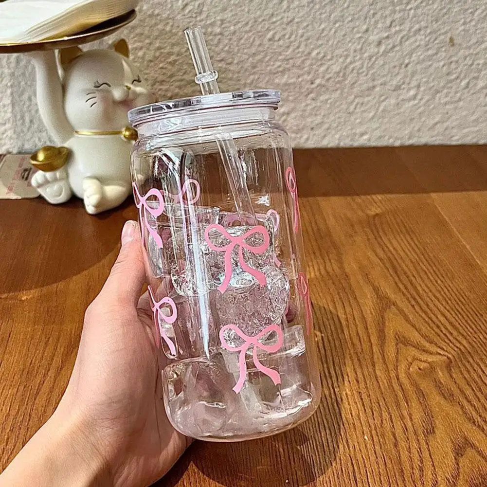 Taza de plástico de color transparente de 500ml con pajita y tapa, bonita taza para bebidas de café y leche, taza para beber agua Ins de viaje para el hogar